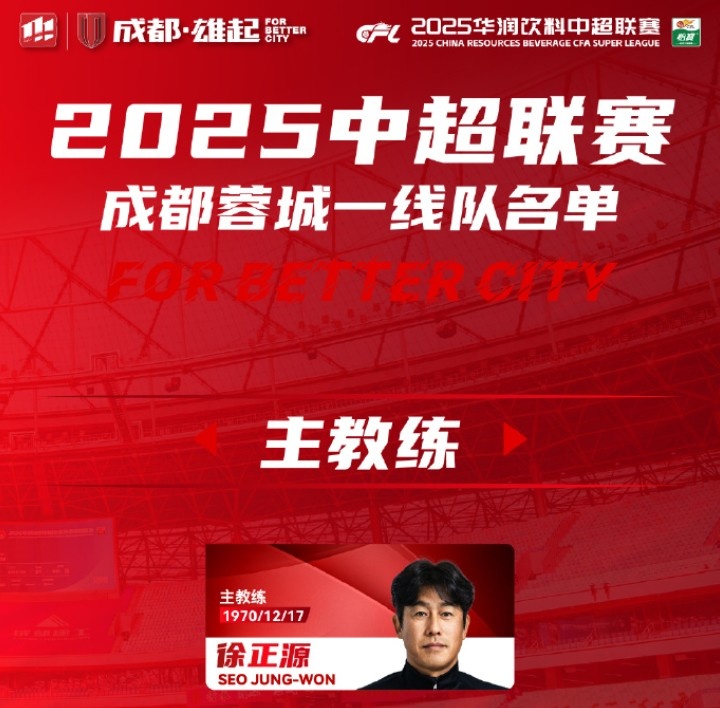  成都蓉城一線隊(duì)大名單出爐！