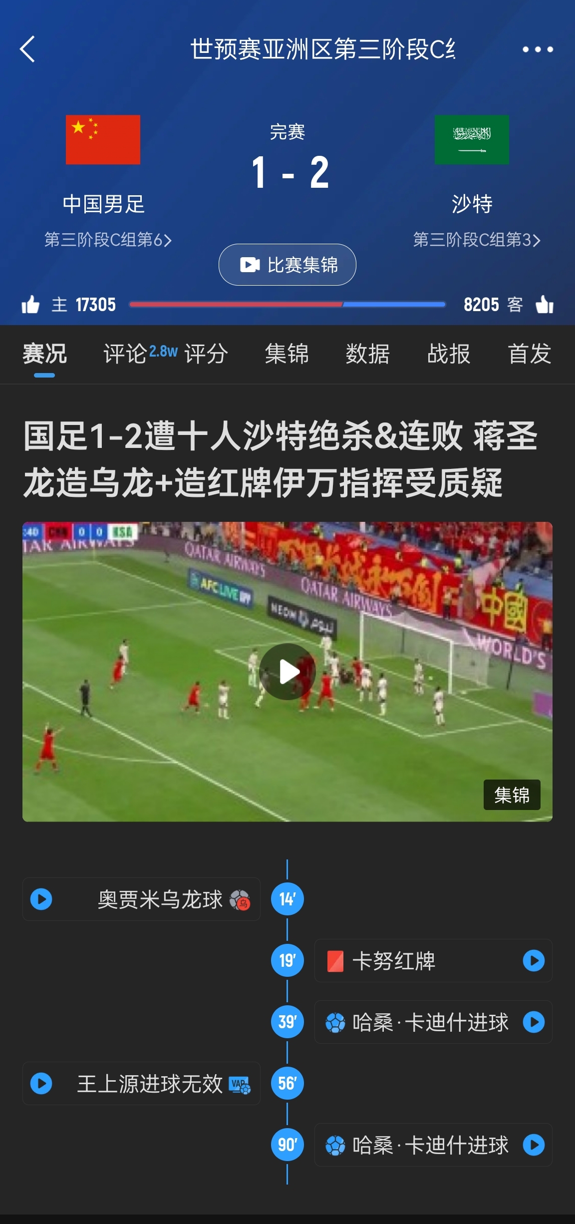  今天什么劇本？首戰(zhàn)沙特也是半場(chǎng)紅牌+蔣光太傷退，最后國(guó)足被翻