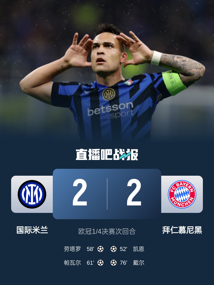  黑色3分鐘！拜仁3分鐘丟2球遭國米淘汰 去年3分鐘丟2球遭皇馬絕殺